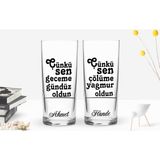 Bk Kişiye Özel Renkli Baskılı Çünkü Sen Tasarımlı 2'li Rakı Bardağı Seti-1