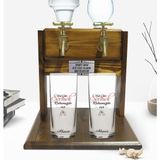 BK Kişiye Özel Renkli Baskılı Deli Gibi Sevmek Tasarımlı Ikili Rakı Bardağı ve Çift Musluklu Doğal Ahşap Rakı Standı-1