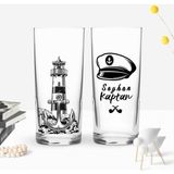BK Kişiye Özel Renkli Baskılı Denizci Tasarımlı Ikili Rakı Bardağı Seti-1