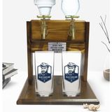 BK Kişiye Özel Renkli Baskılı Denizci Tasarımlı Ikili Rakı Bardağı ve Çift Musluklu Doğal Ahşap Rakı Standı-1