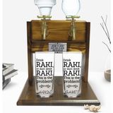 BK Kişiye Özel Renkli Baskılı Drink Rakı Tasarımlı Ikili Rakı Bardağı ve Çift Musluklu Doğal Ahşap Rakı Standı-1