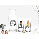 BK Kişiye Özel Renkli Baskılı Erkek ve Kadın Karikatürlü 2'li Rakı Bardağı ve Karaf Seti-7