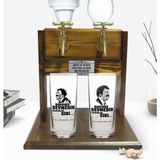 BK Kişiye Özel Renkli Baskılı Hangimiz Sevmedik Çılgınlar Gibi Silüet Tasarımlı Ikili Rakı Bardağı ve Çift Musluklu Doğal Ahşap Rakı Standı-7