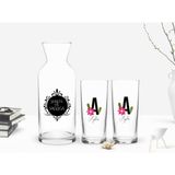 BK Kişiye Özel Renkli Baskılı Harf ve İsim Tasarımlı 2'li Rakı Bardağı ve Karaf Seti-4