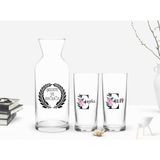 BK Kişiye Özel Renkli Baskılı Harfli 2'li Rakı Bardağı ve Karaf Seti-1