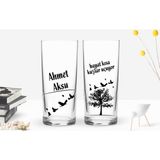 Bk Kişiye Özel Renkli Baskılı Hayat Kısa Kuşlar Uçuyor Tasarımlı 2'li Rakı Bardağı Seti-1