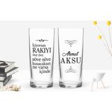 Bk Kişiye Özel Renkli Baskılı İçiyorsan Rakıyı Tasarımlı 2'li Rakı Bardağı Seti-1