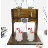 BK Kişiye Özel Renkli Baskılı Isimli Fotoğraflı Ikili Rakı Bardağı ve Çift Musluklu Doğal Ahşap Rakı Standı-29