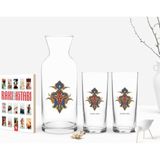 BK Kişiye Özel Renkli Baskılı Isimli Ikili Rakı Bardağı Karaf ve Cep Kitabı Hediye SETI-108