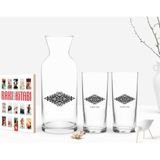 BK Kişiye Özel Renkli Baskılı Isimli Ikili Rakı Bardağı Karaf ve Cep Kitabı Hediye SETI-111