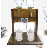 BK Kişiye Özel Renkli Baskılı Isimli Ikili Rakı Bardağı ve Çift Musluklu Doğal Ahşap Rakı STANDI-103