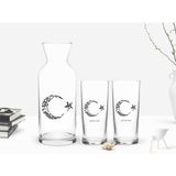 BK Kişiye Özel Renkli Baskılı Kaligrafi Atatürk Tasarımlı İkili Rakı Bardağı ve Karaf Seti-1