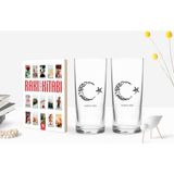 BK Kişiye Özel Renkli Baskılı Kaligrafi Atatürk Tasarımlı Ikili Rakı Bardağı ve Rakı Cep Kitabı Hediye Seti-1