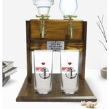 BK Kişiye Özel Renkli Baskılı Kaptan Tasarımlı Ikili Rakı Bardağı ve Çift Musluklu Doğal Ahşap Rakı Standı-1