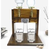 BK Kişiye Özel Renkli Baskılı Karşılıklı Rakı Tasarımlı Ikili Rakı Bardağı ve Çift Musluklu Doğal Ahşap Rakı Standı-1