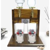 BK Kişiye Özel Renkli Baskılı London Tasarımlı Ikili Rakı Bardağı ve Çift Musluklu Doğal Ahşap Rakı Standı-1