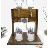 BK Kişiye Özel Renkli Baskılı London Tasarımlı Ikili Rakı Bardağı ve Çift Musluklu Doğal Ahşap Rakı Standı-4