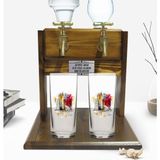 BK Kişiye Özel Renkli Baskılı Newyork Tasarımlı Ikili Rakı Bardağı ve Çift Musluklu Doğal Ahşap Rakı Standı-1