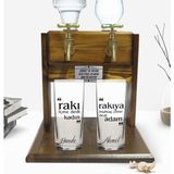 BK Kişiye Özel Renkli Baskılı Rakı Içme Dedi Kadın Tasarımlı Ikili Rakı Bardağı ve Çift Musluklu Doğal Ahşap Rakı Standı-1
