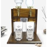 BK Kişiye Özel Renkli Baskılı Rakı Içmemiz Gereken Tasarımlı Ikili Rakı Bardağı ve Çift Musluklu Doğal Ahşap Rakı Standı-1