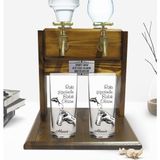 BK Kişiye Özel Renkli Baskılı Rakı Şişesinde Balık Olsam Tasarımlı Ikili Rakı Bardağı ve Çift Musluklu Doğal Ahşap Rakı Standı-1