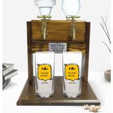 BK Kişiye Özel Renkli Baskılı Rakı Şişesinde Balık Olsam Tasarımlı Ikili Rakı Bardağı ve Çift Musluklu Doğal Ahşap Rakı Standı-2