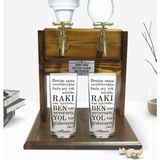 BK Kişiye Özel Renkli Baskılı Rakı Var Içersen Tasarımlı Ikili Rakı Bardağı ve Çift Musluklu Doğal Ahşap Rakı Standı-1