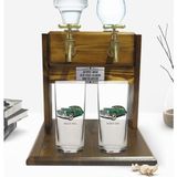 BK Kişiye Özel Renkli Baskılı Retro Otomobil Tasarımlı Ikili Rakı Bardağı ve Çift Musluklu Doğal Ahşap Rakı Standı-3