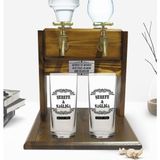 BK Kişiye Özel Renkli Baskılı Şerefe ve Sağlığa Tasarımlı Ikili Rakı Bardağı ve Çift Musluklu Doğal Ahşap Rakı Standı-1