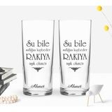 BK Kişiye Özel Renkli Baskılı Su Bile Saflığını Kaybeder Tasarımlı Ikili Rakı Bardağı Seti-1