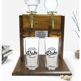 BK Kişiye Özel Renkli Baskılı Tek Çare Rakı Tasarımlı Ikili Rakı Bardağı ve Çift Musluklu Doğal Ahşap Rakı Standı-1