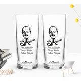 BK Kişiye Özel Renkli Baskılı Yalan Dünya Tasarımlı Ikili Rakı Bardağı Seti-1