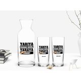 BK Kişiye Özel Renkli Baskılı Yarıya Kadar Değil Yaraya Kadar Tasarımlı 2'li Rakı Bardağı ve Karaf Seti-2