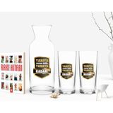 BK Kişiye Özel Renkli Baskılı Yarıya Kadar Değil Yaraya Kadar Tasarımlı Ikili Rakı Bardağı Karaf ve Cep Kitabı Hediye Seti-5