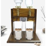 BK Kişiye Özel Renkli Baskılı Yarıya Kadar Değil Yaraya Kadar Tasarımlı Ikili Rakı Bardağı ve Çift Musluklu Doğal Ahşap Rakı Standı-1