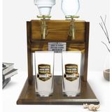 BK Kişiye Özel Renkli Baskılı Yarıya Kadar Değil Yaraya Kadar Tasarımlı Ikili Rakı Bardağı ve Çift Musluklu Doğal Ahşap Rakı Standı-5