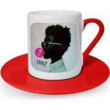 BK Kişiye Özel Retro Face Tasarımlı Kırmızı Türk Kahvesi Fincanı - 1