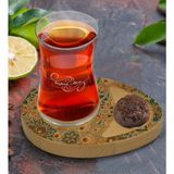 BK Kişiye Özel Retro Motif Tasarımlı Doğal Ahşap Tabaklı Heybeli Çay Bardağı Sunum Seti Model 11 - Renkli