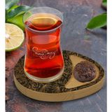 BK Kişiye Özel Retro Motif Tasarımlı Doğal Ahşap Tabaklı Heybeli Çay Bardağı Sunum Seti Model 16 - Renkli