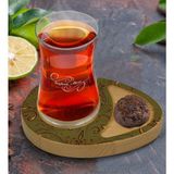 BK Kişiye Özel Retro Motif Tasarımlı Doğal Ahşap Tabaklı Heybeli Çay Bardağı Sunum Seti Model 4 - Renkli