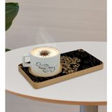 BK Kişiye Özel Retro Motif Tasarımlı Doğal Ahşap Tabaklı Seramik Fincan Sunum Seti Model 10