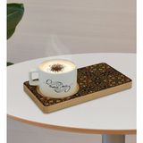 BK Kişiye Özel Retro Motif Tasarımlı Doğal Ahşap Tabaklı Seramik Fincan Sunum Seti Model 12
