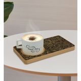 BK Kişiye Özel Retro Motif Tasarımlı Doğal Ahşap Tabaklı Seramik Fincan Sunum Seti Model 16