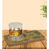 BK Kişiye Özel Retro Motif Tasarımlı Doğal Ahşap Tabaklı Viski Bardağı Sunum Seti Model 11