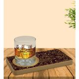BK Kişiye Özel Retro Motif Tasarımlı Doğal Ahşap Tabaklı Viski Bardağı Sunum Seti Model 13