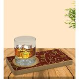 BK Kişiye Özel Retro Motif Tasarımlı Doğal Ahşap Tabaklı Viski Bardağı Sunum Seti Model 1