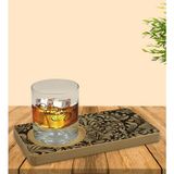 BK Kişiye Özel Retro Motif Tasarımlı Doğal Ahşap Tabaklı Viski Bardağı Sunum Seti Model 6