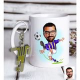 Bk Kişiye Özel Sarı-Lacivert Futbolcu Karikatür Ve Formalı Metal Anahtarlık Hediye Seti - Beyaz