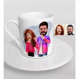 BK Kişiye Özel Sevgililer Animasyon Karikatürlü Türk Kahvesi Fincanı-32 - Beyaz