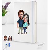 BK Kişiye Özel Sevgililer Karikatürlü Beyaz Termo Deri Defter 16X24CM Model 109